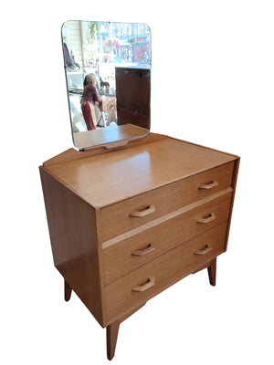 Mid Century G Plan Brandon Oak Dressing Table | Chest of Drawers + Mirror 1960 Compact
