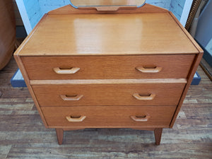 Mid Century G Plan Brandon Oak Dressing Table | Chest of Drawers + Mirror 1960 Compact