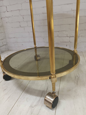 Mid Century Gold Drinks Trolley Brass 2 tier Bar Cart Cocktail Tea Tray