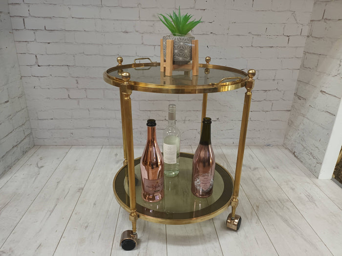 Mid Century Gold Drinks Trolley Brass 2 tier Bar Cart Cocktail Tea Tray