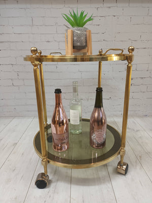 Mid Century Gold Drinks Trolley Brass 2 tier Bar Cart Cocktail Tea Tray