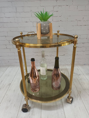 Mid Century Gold Drinks Trolley Brass 2 tier Bar Cart Cocktail Tea Tray