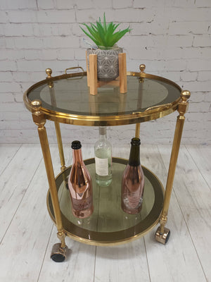 Mid Century Gold Drinks Trolley Brass 2 tier Bar Cart Cocktail Tea Tray