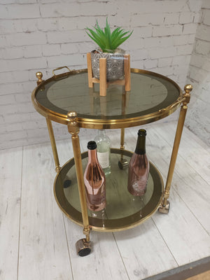 Mid Century Gold Drinks Trolley Brass 2 tier Bar Cart Cocktail Tea Tray