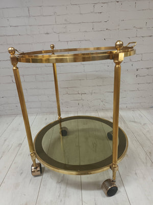 Mid Century Gold Drinks Trolley Brass 2 tier Bar Cart Cocktail Tea Tray