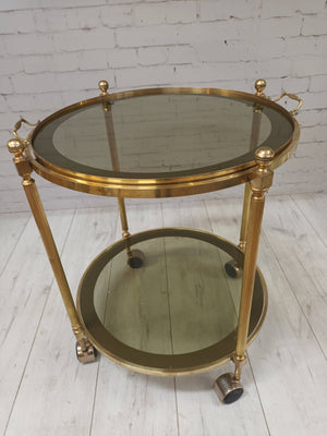 Mid Century Gold Drinks Trolley Brass 2 tier Bar Cart Cocktail Tea Tray