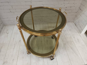 Mid Century Gold Drinks Trolley Brass 2 tier Bar Cart Cocktail Tea Tray