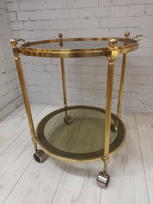 Mid Century Gold Drinks Trolley Brass 2 tier Bar Cart Cocktail Tea Tray