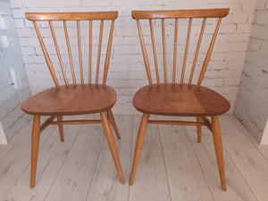 Mid Century Vintage Ercol Dining Chairs 449 x  2  - Beech & Elm + Free Cushions Restored