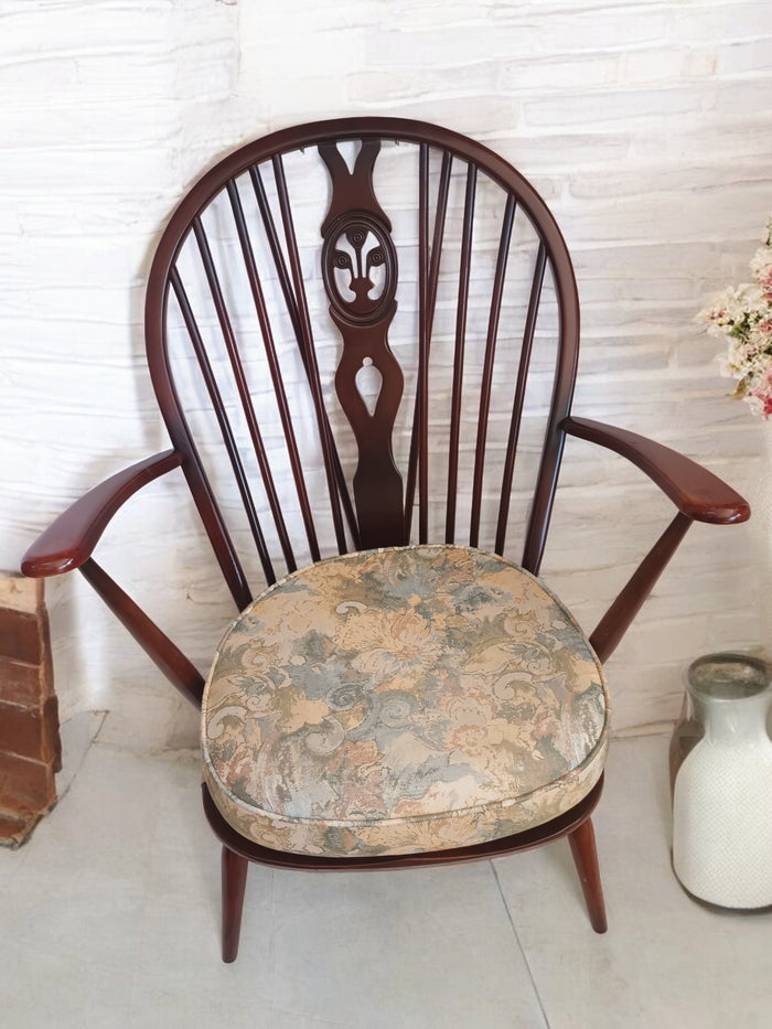 Vintage Ercol Arm Chair Solid Ash Wood Frame Fleur De Lys 1970 Windsor Chair