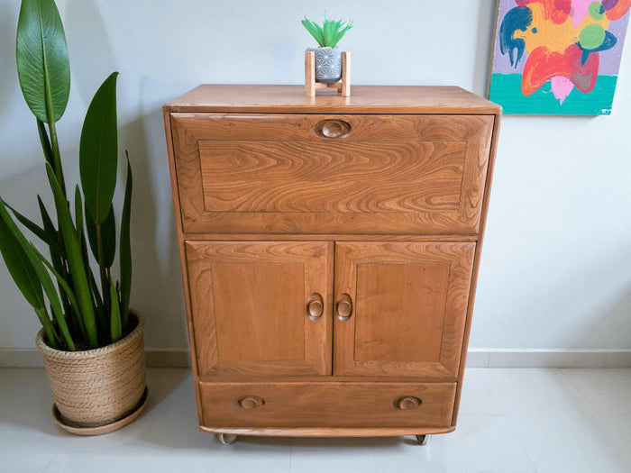 Vintage Ercol 469 Elm Writing Bureau Desk Drinks Cupboard | Mid Century Cocktail Cabinet (Copy)
