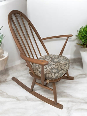 Vintage Mid Century Ercol Small Rocking Chair Light Elm Wood Frame Windsor Chair Armchair 1970's