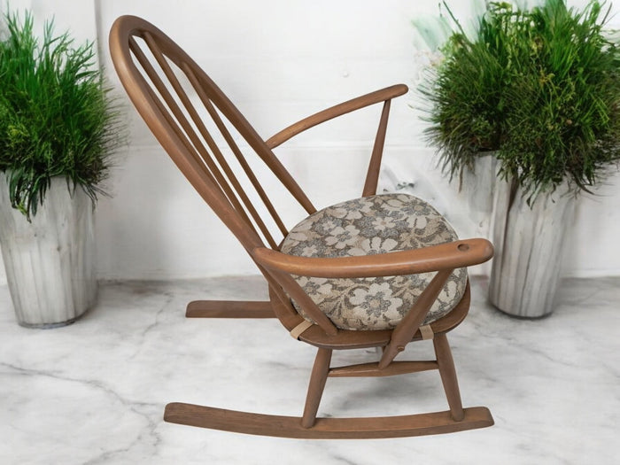 Vintage Mid Century Ercol Small Rocking Chair Light Elm Wood Frame Windsor Chair Armchair 1970's