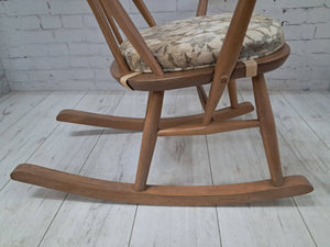 Vintage Mid Century Ercol Small Rocking Chair Light Elm Wood Frame Windsor Chair Armchair 1970's