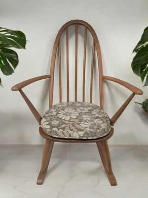 Vintage Mid Century Ercol Small Rocking Chair Light Elm Wood Frame Windsor Chair Armchair 1970's