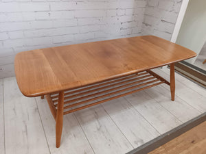 Mid Century Ercol Plank Coffee Table Solid Elm Vintage Retro Restored