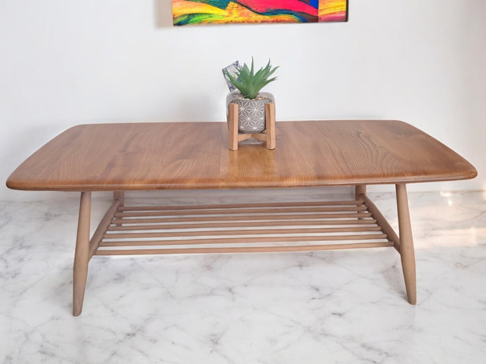 Mid Century Ercol Plank Coffee Table Solid Elm Vintage Retro Restored 1970