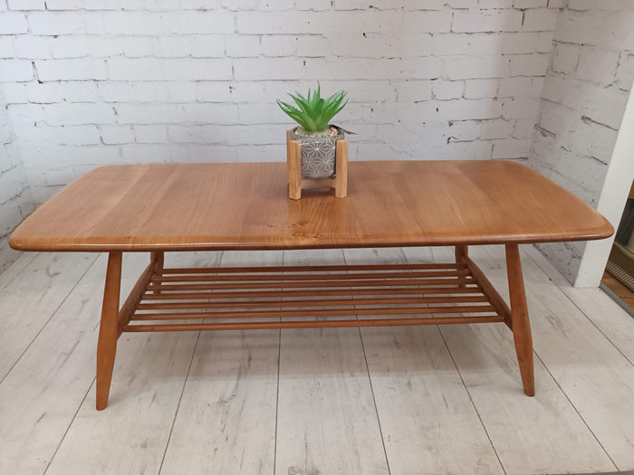 Mid Century Ercol Plank Coffee Table Solid Elm Vintage Retro Restored