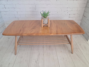 Mid Century Ercol Plank Coffee Table Solid Elm Vintage Retro Restored 1970