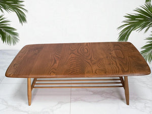 Mid Century Ercol Plank Coffee Table Solid Elm Vintage Retro Restored 1970