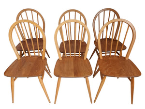 Vintage Ercol Windsor Dining Chairs  x 6 - Light Elm Mid Century Chairs VGC