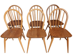 Vintage Ercol Windsor Dining Chairs  x 6 - Light Elm Mid Century Chairs VGC