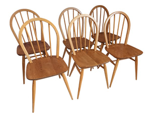 Vintage Ercol Windsor Dining Chairs  x 6 - Light Elm Mid Century Chairs VGC