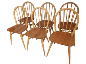 Vintage Ercol Windsor Dining Chairs  x 6 - Light Elm Mid Century Chairs VGC