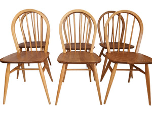 Vintage Ercol Windsor Dining Chairs  x 6 - Light Elm Mid Century Chairs VGC