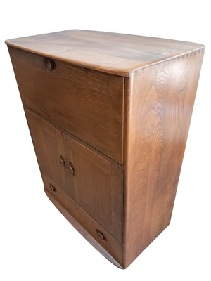 Vintage Ercol 469 Elm Writing Bureau Desk Drinks Cupboard | Mid Century Cocktail Cabinet