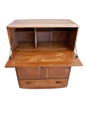 Vintage Ercol 469 Elm Writing Bureau Desk Drinks Cupboard | Mid Century Cocktail Cabinet