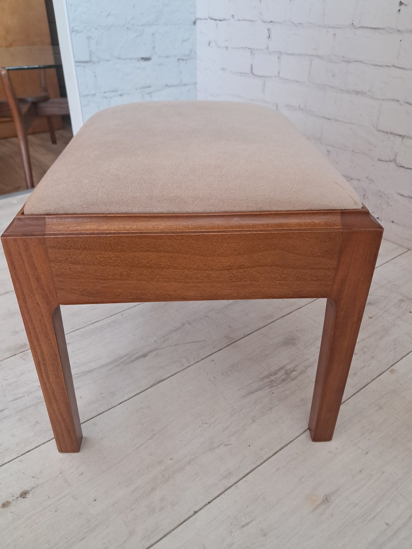 Stag Stool Vintage Stag Foot Stool Beige Velour Teak Wood 1995 – RetroNovia