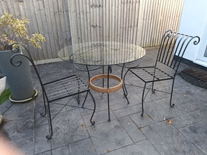 Vintage Wrought Iron Garden Patio Bistro Set Table & 2 Chairs Ornate Quality