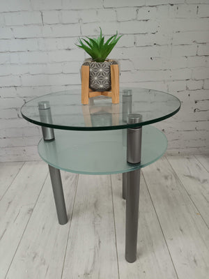 Vintage Glass & Chrome Hall Table Plant Stand Side Table 2 Tier 1980's