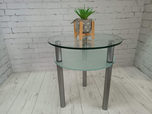 Vintage Glass & Chrome Hall Table Plant Stand Side Table 2 Tier 1980's