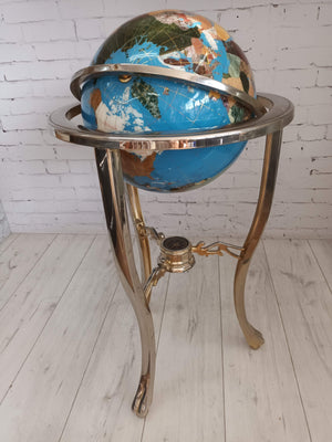 Vintage Gemstone Tall World Globe on Chrome Stand Inset Compass 94cm Floor Standing