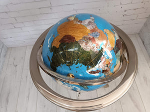 Vintage Gemstone Tall World Globe on Chrome Stand Inset Compass 94cm Floor Standing