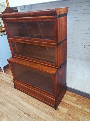 Antique Globe Wernicke Oak Three Stack Modular Bookcase Barrister c1899