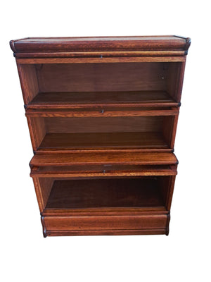 Antique Globe Wernicke Oak Three Stack Modular Bookcase Barrister c1899