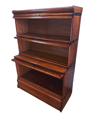 Antique Globe Wernicke Oak Three Stack Modular Bookcase Barrister c1899