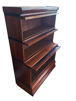 Antique Globe Wernicke Oak Three Stack Modular Bookcase Barrister c1899