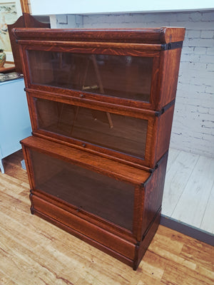 Antique Globe Wernicke Oak Three Stack Modular Bookcase Barrister c1899
