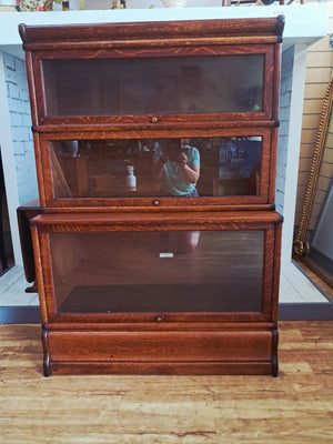 Antique Globe Wernicke Oak Three Stack Modular Bookcase Barrister c1899