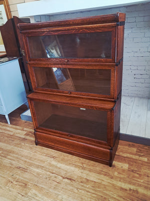 Antique Globe Wernicke Oak Three Stack Modular Bookcase Barrister c1899