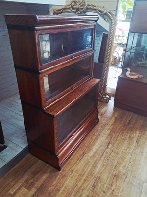 Antique Globe Wernicke Oak Three Stack Modular Bookcase Barrister c1899
