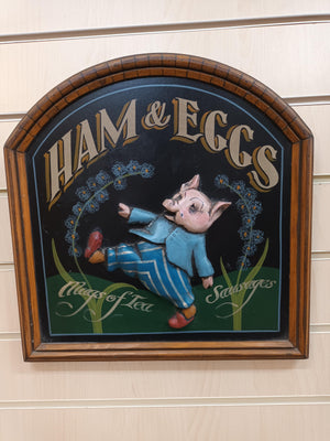 Vintage Wooden Cafe Restaurant Sign Ham & Eggs Hand Painted Decor Sign Bar Display