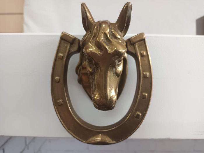 Vintage  Brass Horse Head Door Knocker Horseshoe Decorative Equestrian Gift Mid Century 1960