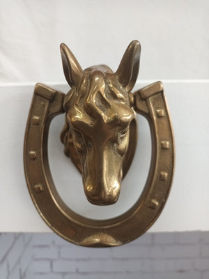 Vintage  Brass Horse Head Door Knocker Horseshoe Decorative Equestrian Gift Mid Century 1960