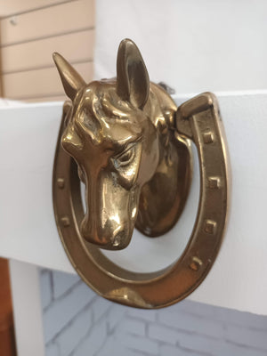 Vintage  Brass Horse Head Door Knocker Horseshoe Decorative Equestrian Gift Mid Century 1960