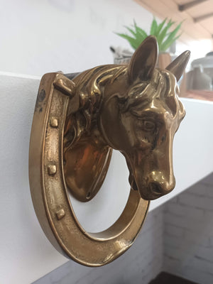 Vintage  Brass Horse Head Door Knocker Horseshoe Decorative Equestrian Gift Mid Century 1960